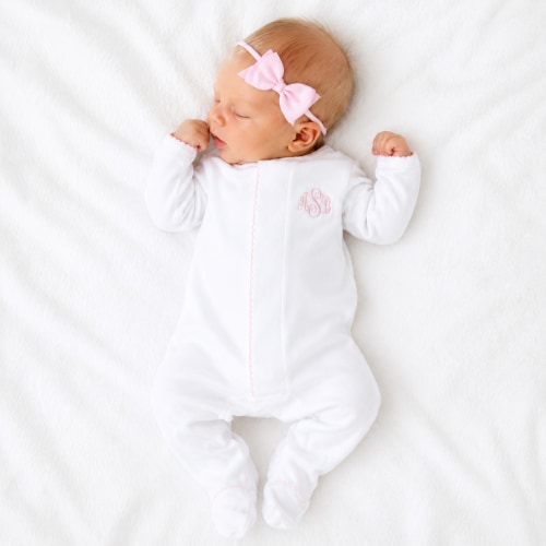 Solid Essentials White Pink Footie – Lowcountry Littlewear
