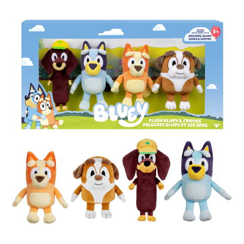 Bluey Friends 4 Plush Value Box, Includes Bluey, Bingo, Winton and Snickers, Ages 3+, Walmart Exclusive