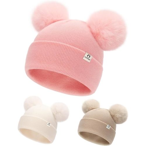FURTALK Baby Beanie Infant Newborn Toddler Winter Hat Double Pom Pom Warm Knit Cap for Girls Boys