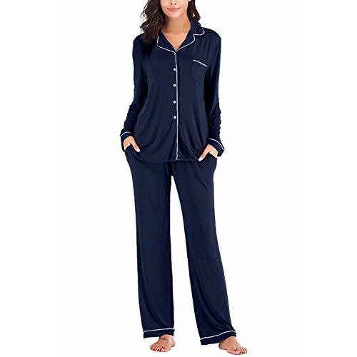 Aamikast Women's Pajama Sets Long Sleeve Button Down Sleepwear Nightwear Soft Pjs Lounge Sets