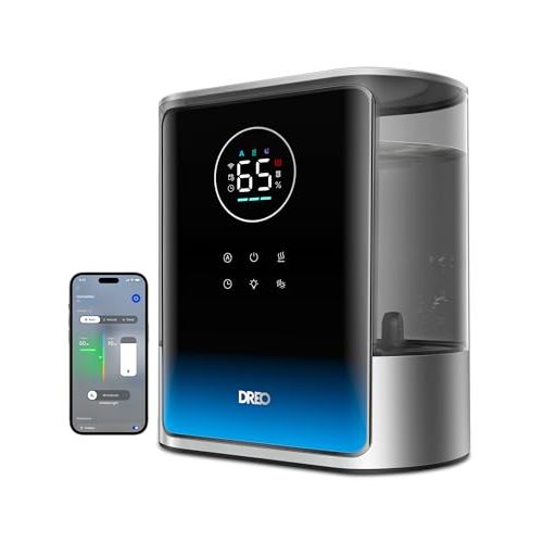 DREO 8L Smart Humidifier Large Room 600ft², HM717S, 80H Runtime Supersized Warm and Cool Mist Humidifiers for Bedroom Baby, 28dB Quiet Air Humidifier for Plants Indoor, Home, Whole House, Silver