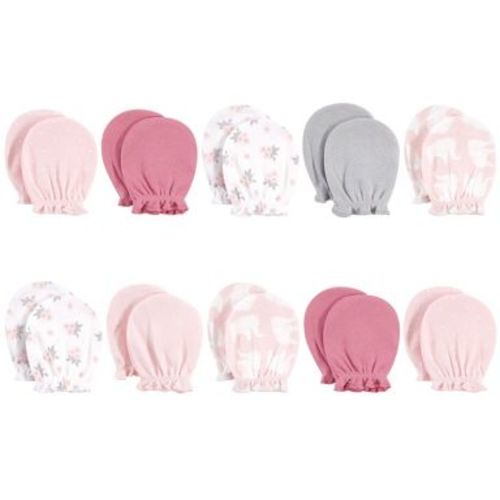 Hudson Baby Infant Girls Cotton Scratch Mittens 10pk, Pink Elephant, One Size