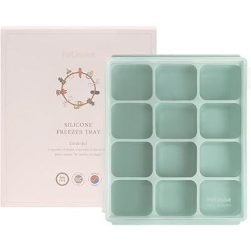 Baby Food Storage Silicone Cubes with Clip-On Lid Freezer Tray Baby Food Soups Purees Ice Easy and Safe Design Made in Korea (12 Ocean Blue)