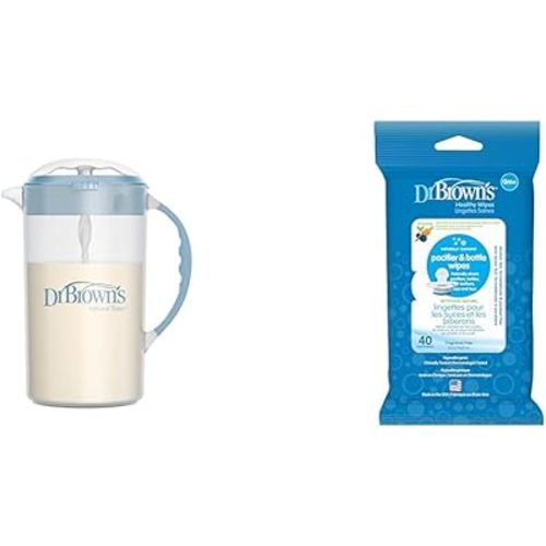 Dr. Brown's Baby Formula Mixing Pitcher, 32oz with Adjustable Stopper & Pacifier and Bottle Wipes, 40 Count