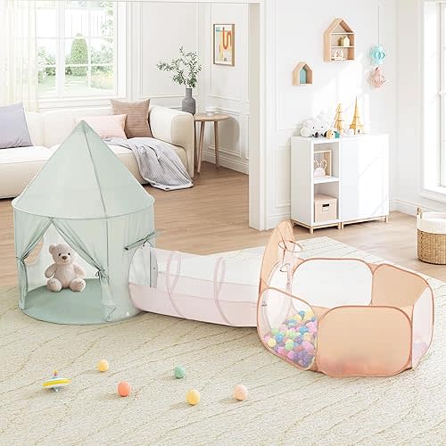 UTEX Kids Play Tent with Tunnel, 3 in 1 Pop Up Play Tent with Ball Pit, Play Crawl Tunnel for Toddler, Boys, Girls, Indoor& Outdoor Play House