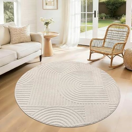 Pauwer 4ft Area Rugs for Living Room, Modern Non Slip Washable Rug, Beige