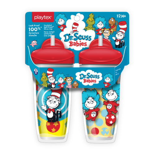Playtex Baby Stage 3 Dr. Seuss Straw Cups, Spill-Proof, Leak-Proof, Insulated, 3D Graphics, 9 Ounce (Pack of 2)
