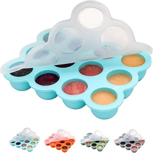 Baby Food Storage Container - 1.5oz x 12 Pods Silicone Freezer Tray with Lid for Homemade Baby Food, Fruit Purees, Vegetable & Breast Milk (Blue)