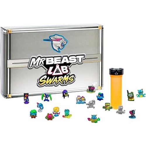 MrBeast Lab Swarms Series 2 Atomic Cash Case– 18-Pack Collectible Micro Beasts, Includes Exclusive Ultra Rare & Special Edition Figures, Reveal 2 with Water & Shake Test Tube, 1" Figures for Kids 5+