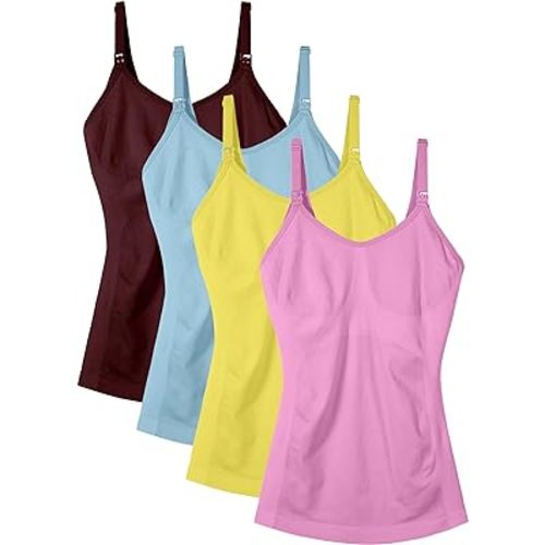 Women's Maternity Nursing Tank Tops with Built in Bra for Breastfeeding Shirt 4Pack
