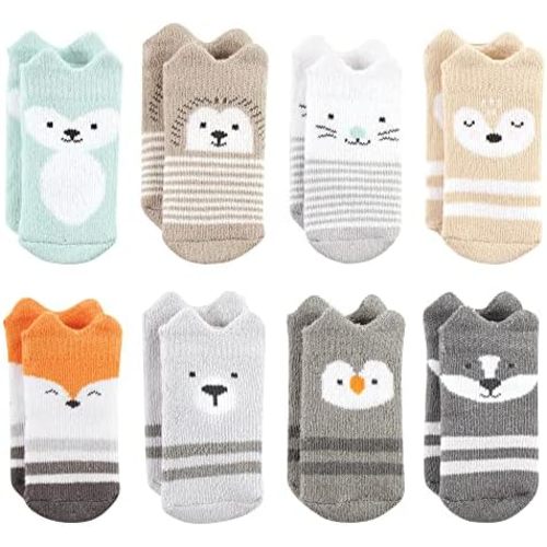 Hudson Baby Unisex Baby Cotton Rich Newborn and Terry Socks, Neutral Woodland, 0-6 Months
