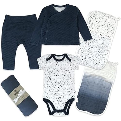 HonestBaby 6-Piece Take Me Home Gift Set in a Gift Box, Twinkle Star Navy, Newborn