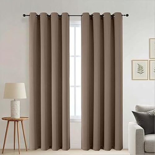 Blackout Curtains 84 Inches Long - Solid Thermal Insulated Thick Fabric Blackout Curtains for Bedroom, Grommet Soundproof Window Drapes, 2 Panels, Brown, 2x52Wx84L Inches