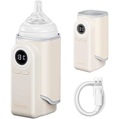 Portable Baby Bottle Warmer 4-in-1 Fast Heating Baby Milk Warmer for Breastmilk or Formula with Heating Warm Milk Constant and Warm Water Function (White)