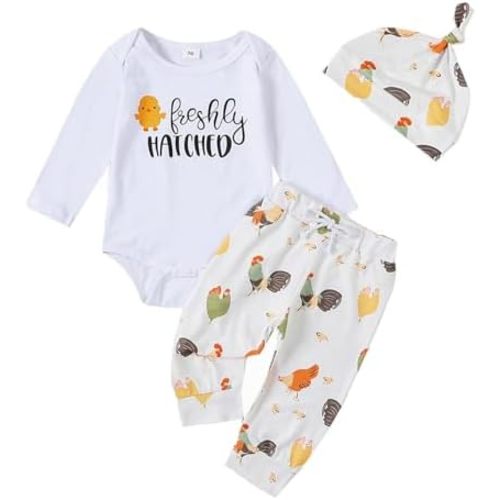 SAYOO Baby Layette Set Infant Boy Farm Animals Bodysuit Clothes Letter Romper+Pants Newborn Coming Home Outfit with Hat