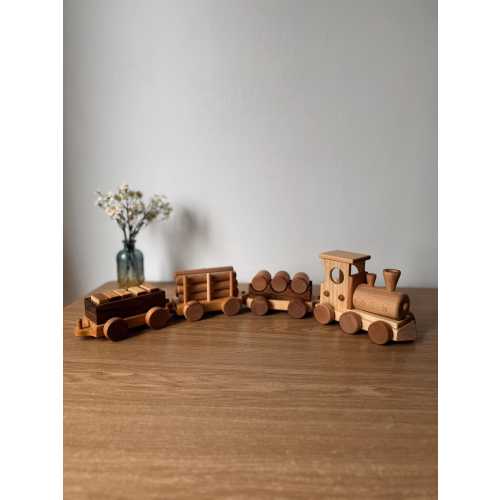Wooden Train on wheels with carriages, Baby Birthday gift, Locomotive Toy for Toddler, Montessori sensory toy for kids, Classic handmade toy