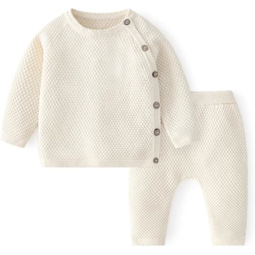 100% Cotton Knit Infant Baby Sweater and Pants Set, Unisex Newborn Boys Girls Outfit Long Sleeve Warm Clothes Newborn Gifts