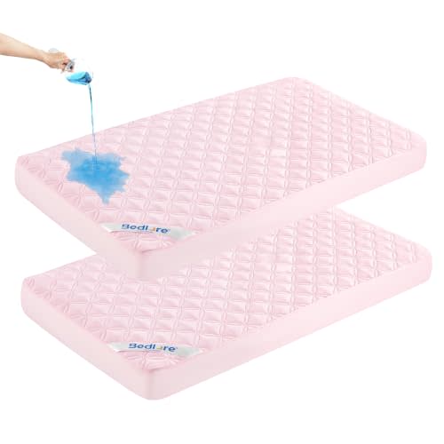 BEDLORE Waterproof Crib Mattress Protector 2-Pack Soft Pink 52"x28" | Soft and Breathable Crib Mattress Pad Cover Noiseless Machine Washable Protector for Standard Baby Toddler Bed