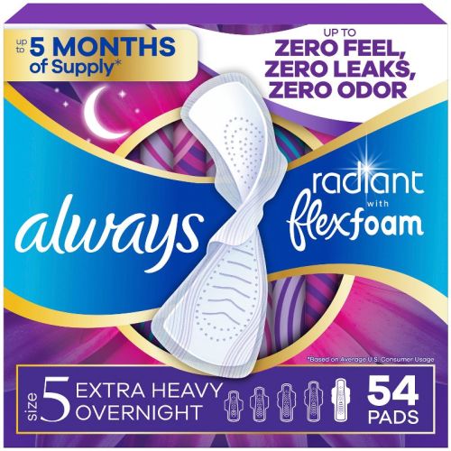Always Radiant Pads with Wings - Size 5 Extra Heavy - Light Clean Scent - 54ct