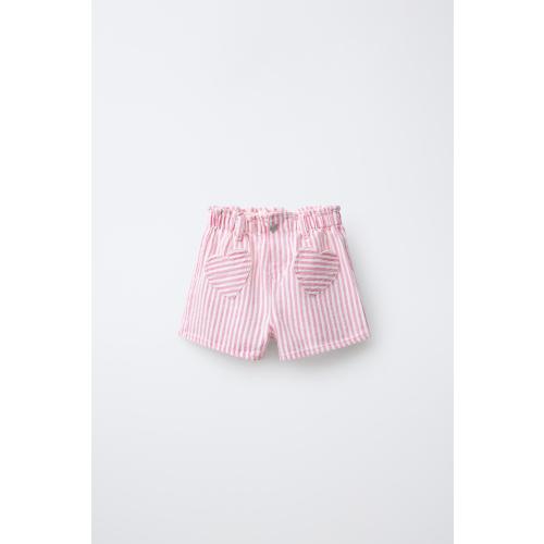 TWILL STRIPED HEART POCKET SHORTS - Red | ZARA United States
