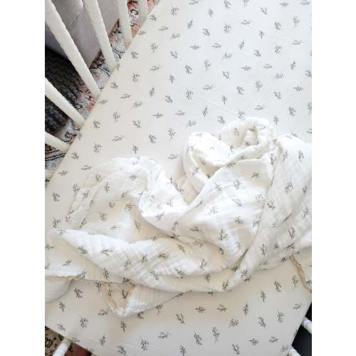Sage Leaf Muslin Crib Sheet