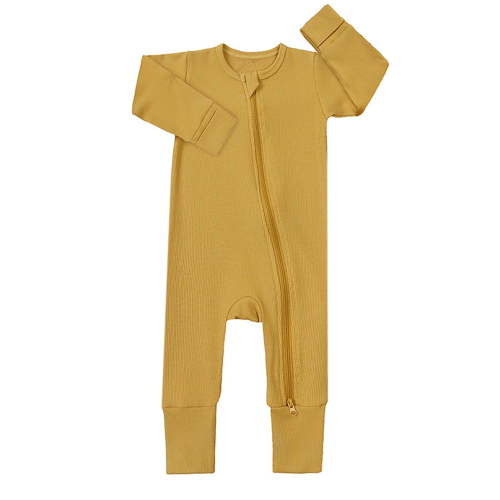 ENFLASH Unisex Baby 2 Way Zipper Footless Pajamas Ribbed Bamboo Viscose Long Sleeve Footed Sleepers Sleep 'N Play