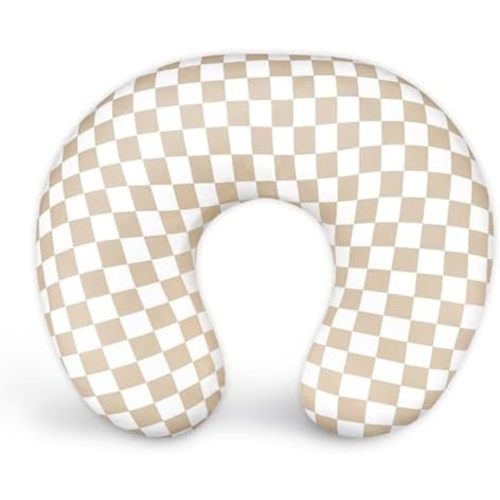 DILIMI Nursing Pillow Cover, Stretchy Removable Case for Breastfeeding Pillows, Ultra Soft Comfortable Slipcover for Baby Girl and Boy, Light Brown Checkerboard