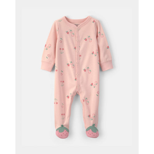 Baby Girl Strawberry 100% Cotton Sleep & Play Pajamas - Pink