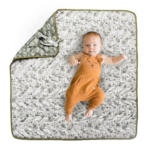 Kinder Cloth Diaper Co Adventure Play Mat - Machine Washable, Reversible, Water-Resistant, Quilted Blanket (Palmy, Mini 36x36)