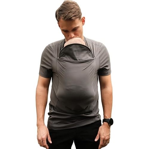 Lalabu The Dad Shirt | Hands-Free Baby Carrier for Dad with Kangaroo Pouch | Engineered for Bonding, Safety, & Comfort for Newborns Up to 15 Lbs. | CPSC Compliant - Simple Gray - XL