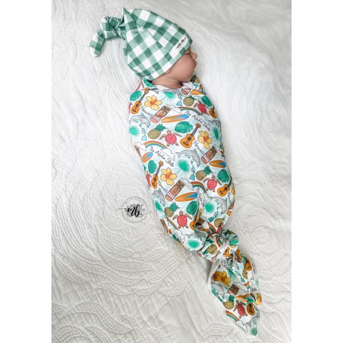 States Collection - HAWAII Aloha Swaddle Blanket with Coordinating Knotted  Hat | Soft Blanket Set | Newborn Baby Swaddle Blanket