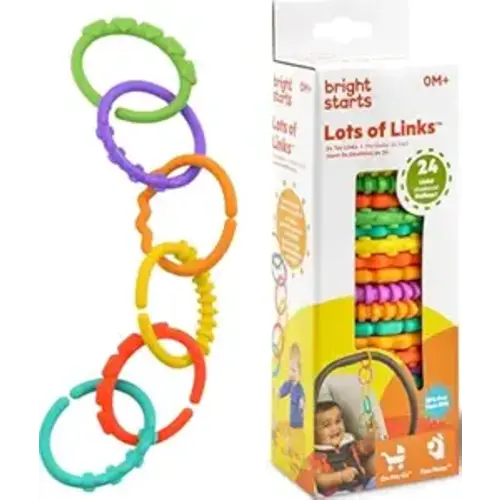 Bright Starts Lots of Links Rings Toys for Stroller or Carrier Seat, BPA-Free, Ages 0 Months Plus, Multicolor, 24 Count
