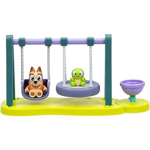 Bluey Mini Playsets, Turtleboy Playground Playset, Includes Articulated Wide-Eyed Bingo Figure and Turtleboy, Swing & Spin Together on The Playground