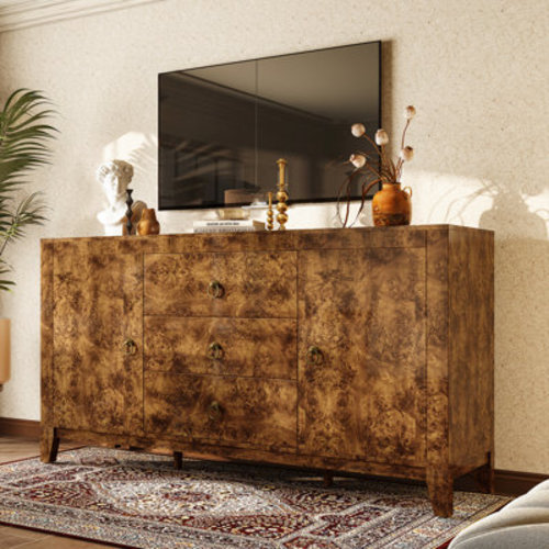 Baby Changing Table - Millwood Pines Dorne 60" Modern High Gloss Burl Sideboard with Adjustable Shelves