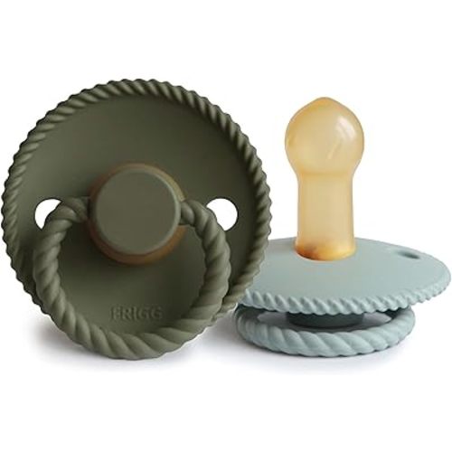 FRIGG Rope Natural Rubber Baby Pacifier | Made in Denmark | BPA-Free (Olive/Sage, 6-18 Months)