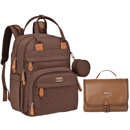 BabbleRoo Original Diaper Bag Backpack, Large 26L Waterproof Baby Bag with Premium Changing Pad Set, Insulated Bottle Pockets & Stroller Straps, Coffee