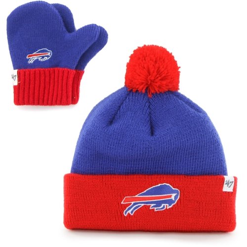 Buffalo Bills '47 Infant Bam Bam Cuffed Knit Hat With Pom and Mittens Set - Royal/Red