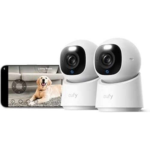 eufy Indoor Cam E30 2-Cam Kit, Latest Generation, 4K UHD Security Camera, Pet/Dog/Baby Camera with Phone app, Color Night Vision, Human/Pet Auto Tracking, 360 Pan-Tilt, Works with Homekit,White