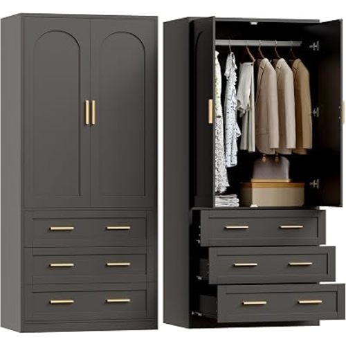 Wooden Armoire Wardrobe Closet with 3 Drawers, 71"Wardrobe Armoire