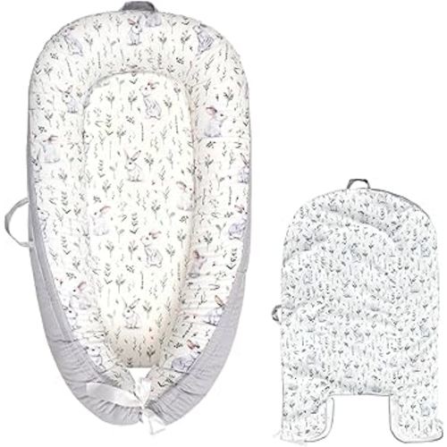Baby Lounger Replaceable Cover Baby Nest Backup Cover 100% Cotton Breathable Machine Washable (Rabbit)
