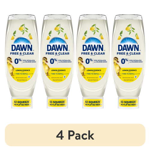 (4 pack) Dawn Free & Clear EZ-Squeeze Dish Soap, Lemon, 24.3 fl oz