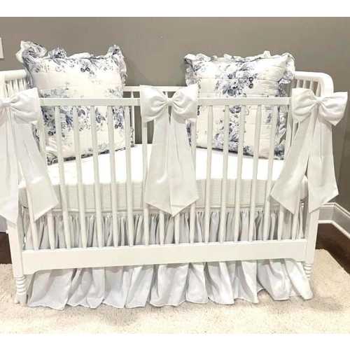 Baby Bedding, White Taffeta Crib Set - Fully gathered Skirt and Large bows with long Sashes - Free shipping!