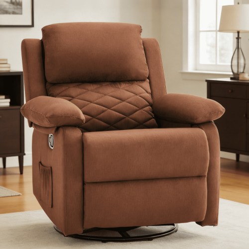 Amopatio 360 Swivel Rocker Small Recliner Chair for Small Spaces for Living Room,Upholstered Fabric Glider Recliner Nursery,Brown