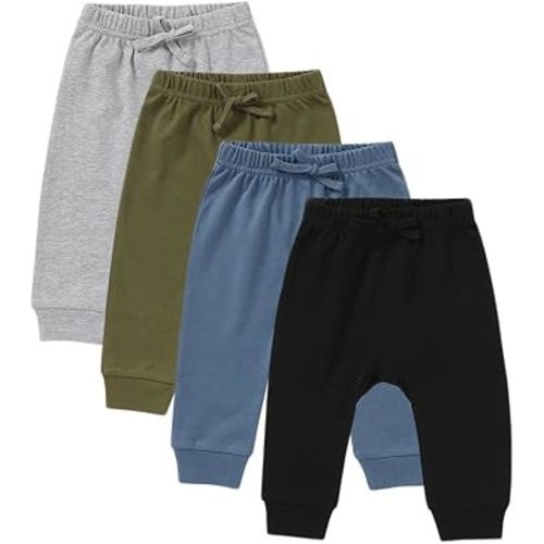 4-Pack Baby Jogger Pants 100% Cotton Bottoms for Toddler Boys & Girls
