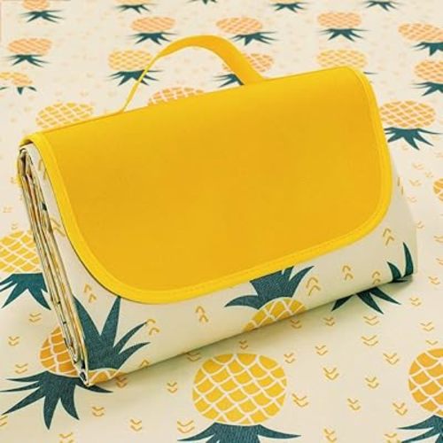 Hi Space Picnic Blankets Extra Large 80''x60'' Picnic Mat Waterproof Foldable Beach Picnic Blanket Washable Park Blanket Outdoor Blanket for Grass Lawn Camping (Yellow Pineapple)