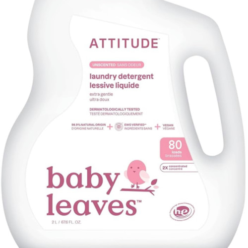 ATTITUDE Baby Laundry Detergent Liquid, EWG Verified, Safe for Baby Clothes, Infant and Newborn, Vegan and Naturally Derived Washing Soap, HE Compatible, Unscented, 80 Loads, 67.6 Fl Oz