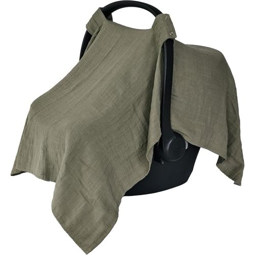 Car Seat Cover Baby - Organic Muslin Cotton - Carseat Canopy - 43" x 32" - Sage Green