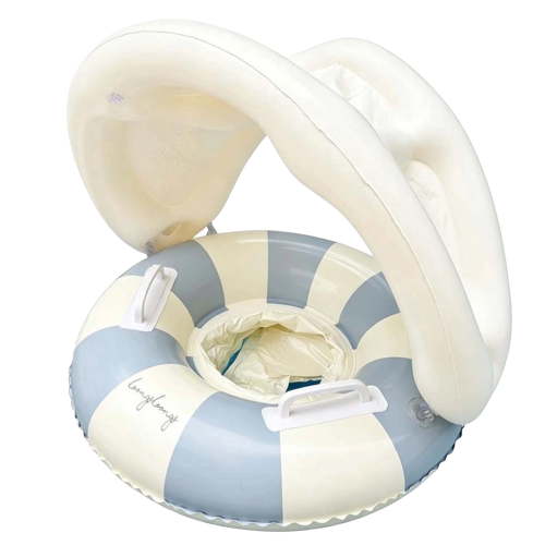 UPF50+ Sun Protection Baby Float With Canopy, Soft Fabric Covered Foldable Baby Pool Float With Canopy and Safety Seat for Baby Swimming Pool Play