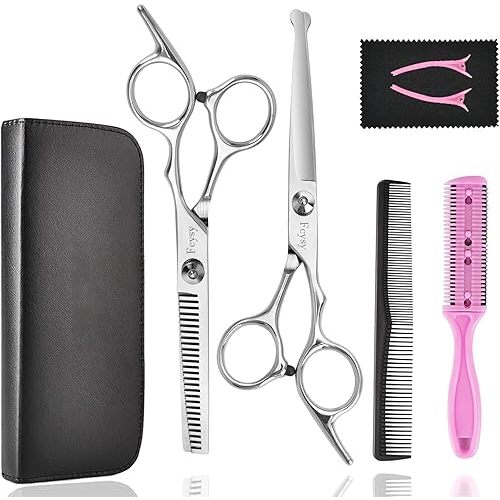 Hair Cutting Scissors Thinning Shears Set for Kids, Fcysy 6 in Children Safety Round Tip Haircut Shears Kit, Stainless Steel Hair Cutting Tools for Toddlers, Boys & Girls Home Use Grooming