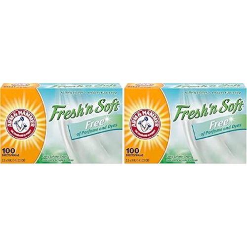 Arm & Hammer Fabric Softener Sheets, Free of Perfumes and Dyes, 100 ct (Pack of 2)